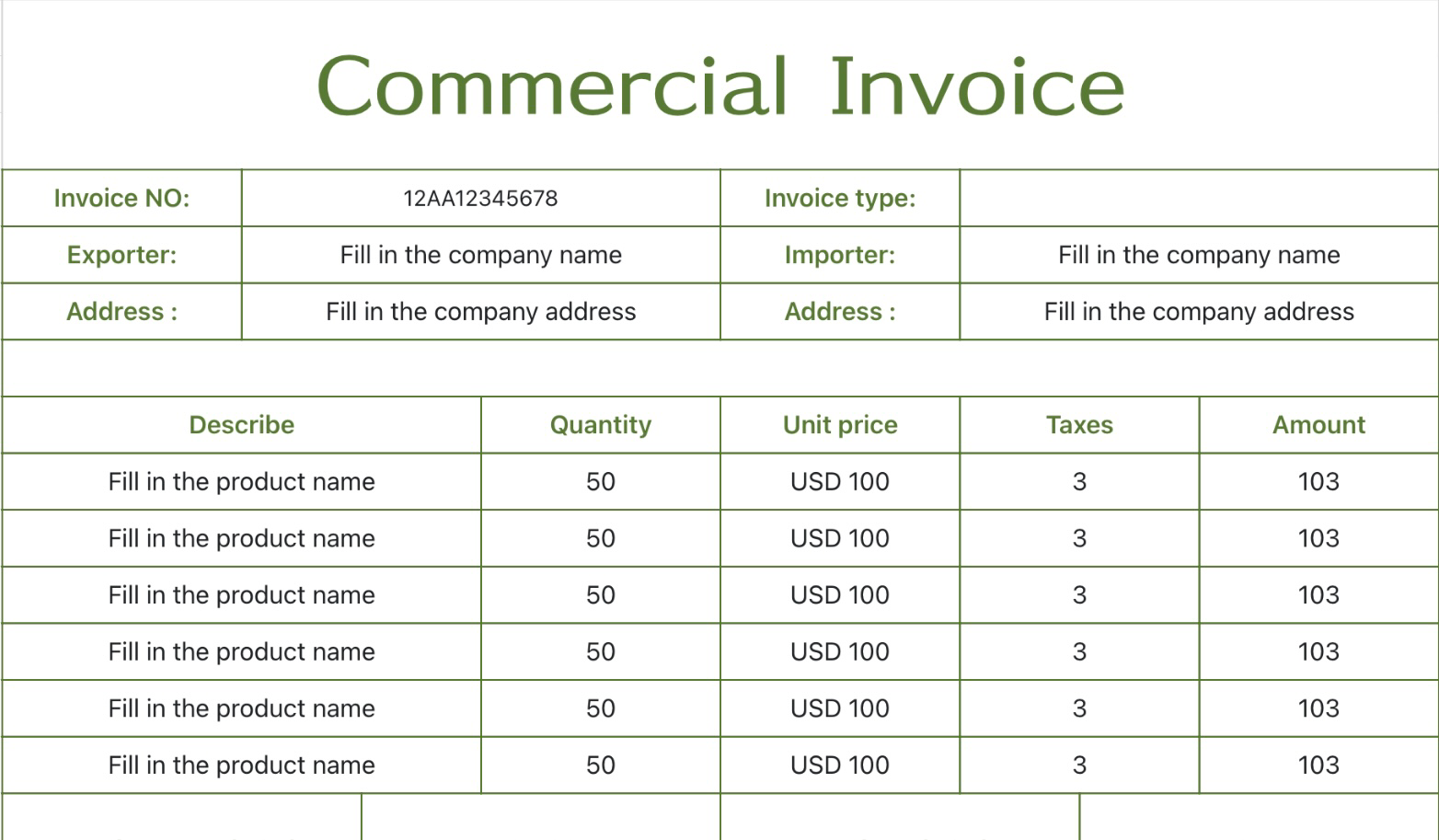 Commercial Invoice 1